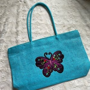 Turquoise beach pool bag with butterfly